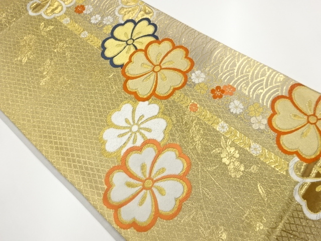 JAPANESE FUKURO OBI / WOVEN SEIGAIHA & SAKURA